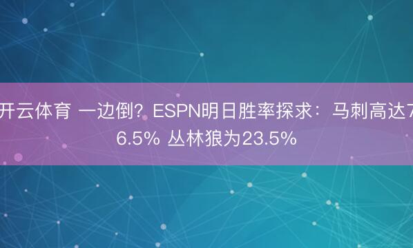 开云体育 一边倒？ESPN明日胜率探求：马刺高达76.5% 丛林狼为23.5%
