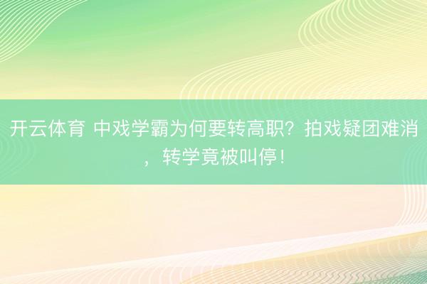 开云体育 中戏学霸为何要转高职？拍戏疑团难消，转学竟被叫停！