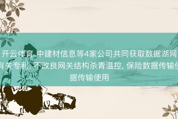 开云体育 中建材信息等4家公司共同获取数据湖网关有关专利， 不改良网关结构杀青温控， 保险数据传输使用